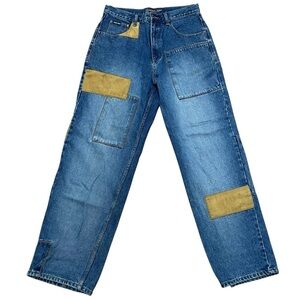 Vintage Y2k Source Jeans Baggy Mens 34x33 Blue Loose Fit Pants Skater Wide Patch